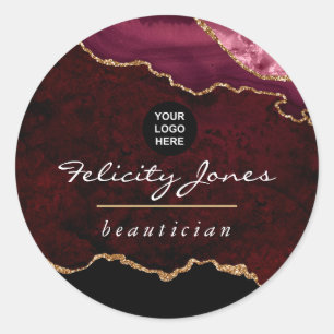 Burgundy and Gold Geode Agate Precious Stone Classic Round Sticker