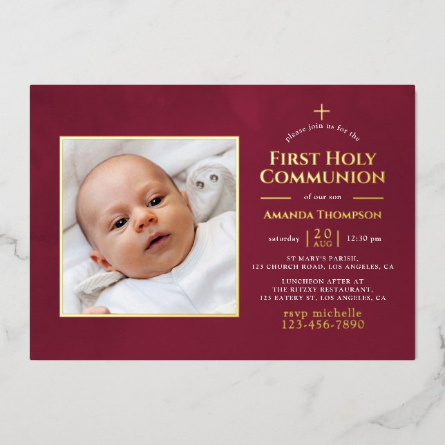 Burgundy and Gold Geometric Floral Holy Communion  (Front)