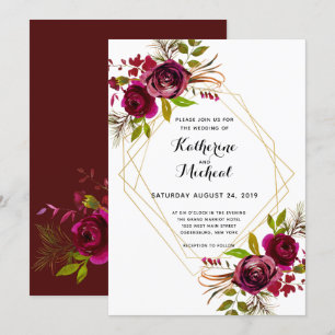 Burgundy and gold geometric wedding invitation. invitation