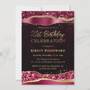 Burgundy and Gold Glam Tears Birthday Party Invitation
