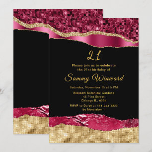 Burgundy and Gold Glam Tears Birthday Party Invitation