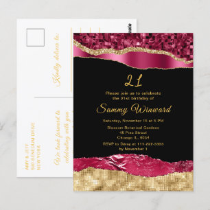 Burgundy and Gold Glam Tears Birthday Party Postcard
