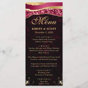 Burgundy and Gold Glam Tears Bokeh Wedding Menu