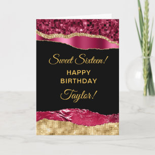 Burgundy and Gold Glam Tears Sweet Sixteen Card