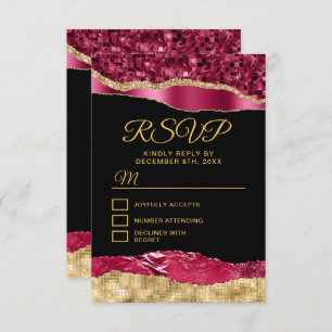 Burgundy and Gold Glam Tears Sweet Sixteen RSVP Card