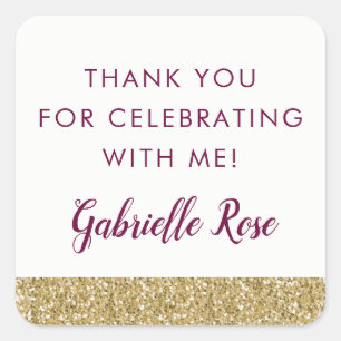 Burgundy and Gold Glitter Favour Sticker Label