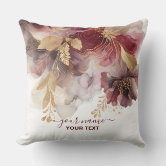 Burgundy and Gold Glitter floral Agate Cushion