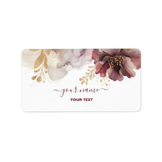 Burgundy and Gold Glitter floral Agate Label