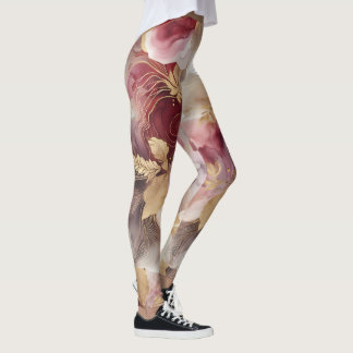 Burgundy and Gold Glitter floral Agate Leggings