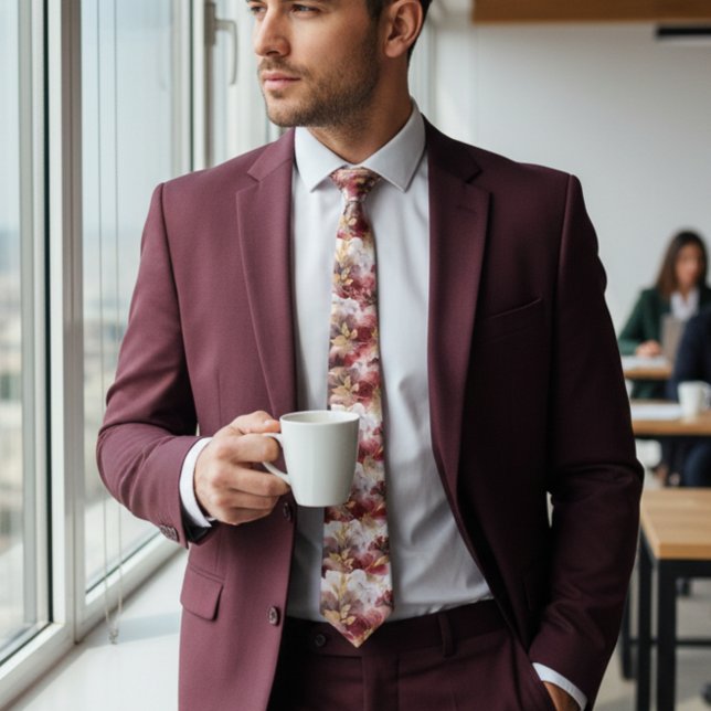 Burgundy and Gold Glitter floral Agate Neck Tie (Creator Uploaded)