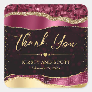Burgundy and Gold Glitter Glam Tears Wedding Square Sticker