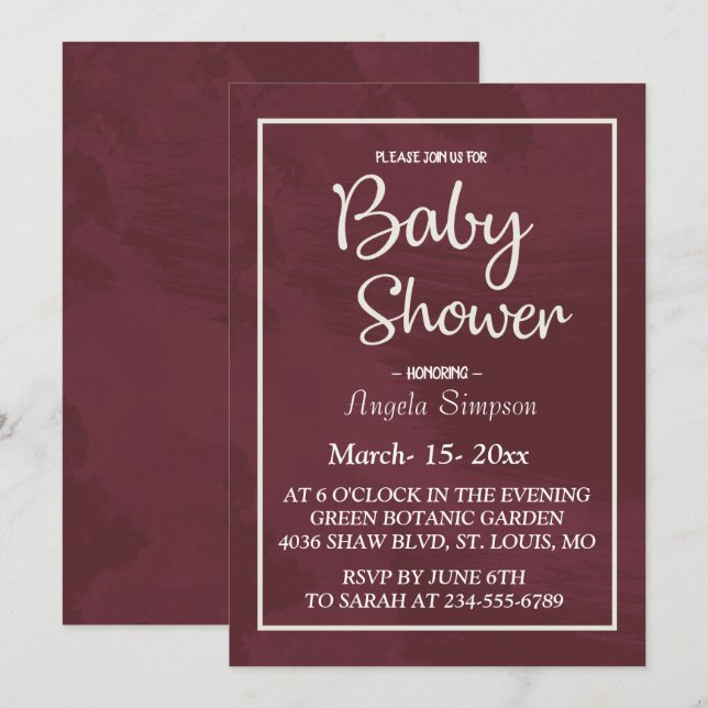 Burgundy and Gold Glitter Pocket Baby Shower Invitation (Front/Back)