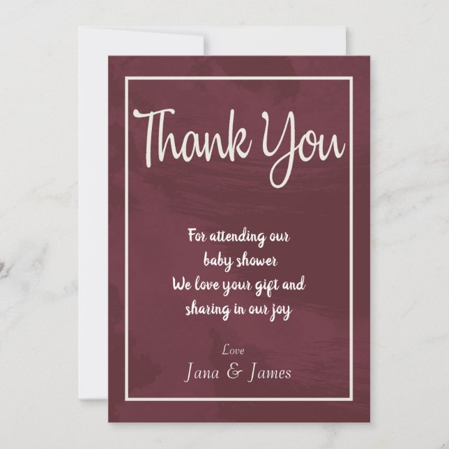 Burgundy and Gold Glitter Pocket thank you card (Front)