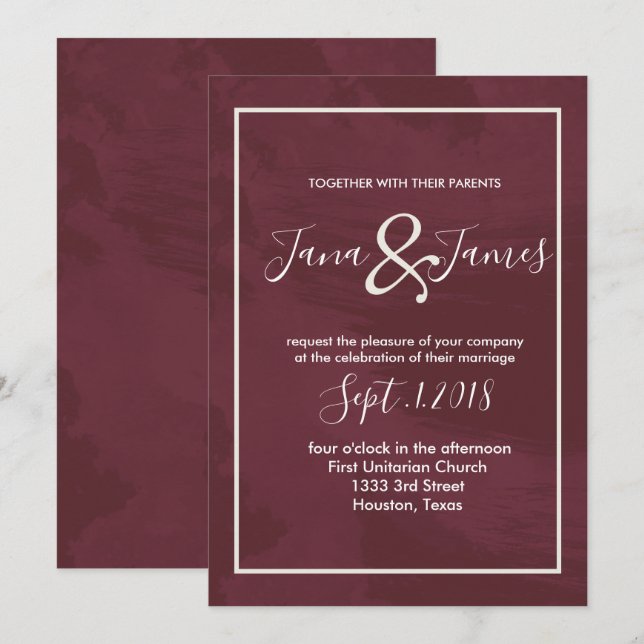 Burgundy and Gold Glitter Pocket wedding Invitation (Front/Back)