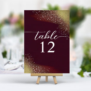 Burgundy And Gold Glitter Wedding Table Number