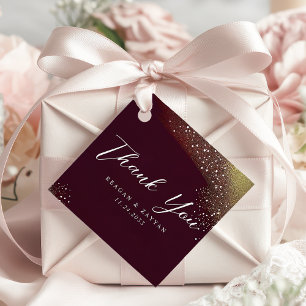 Burgundy And Gold Glitter Wedding Thank You Favour Tags