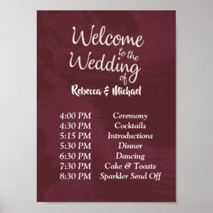 Burgundy and Gold GlitterWedding Order of Events P Poster