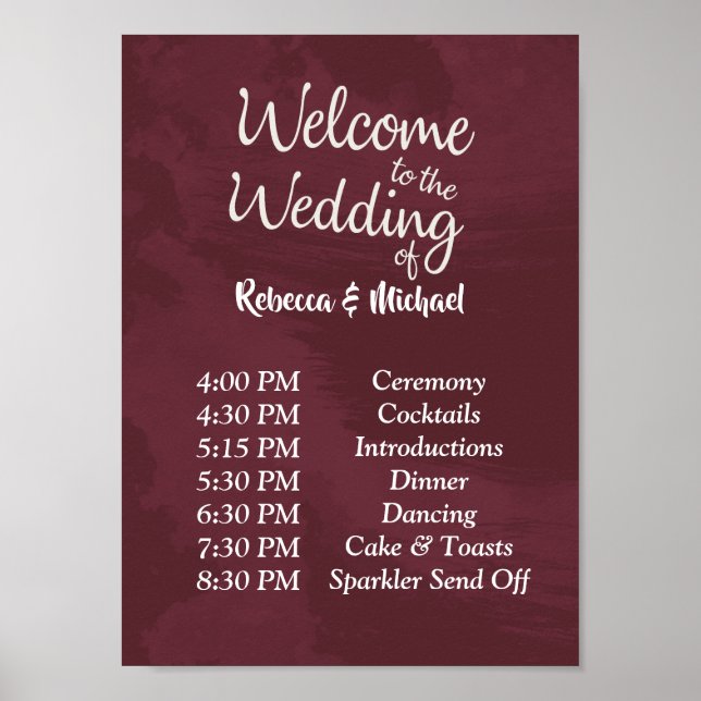 Burgundy and Gold GlitterWedding Order of Events P Poster (Front)