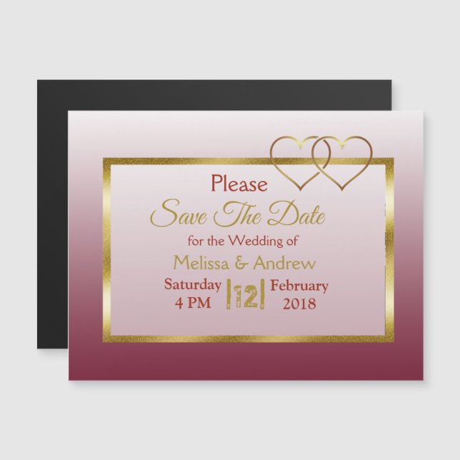 Burgundy and Gold  Gradient Wedding Save the Date Magnetic Invitation (Front/Back)