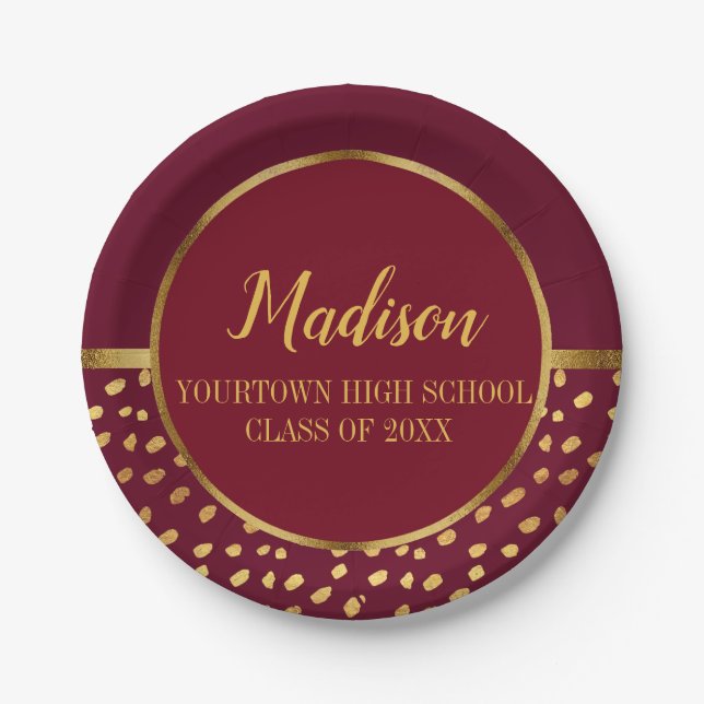 Burgundy and Gold Graduation Party Paper Plate (Front)