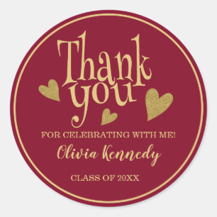 Burgundy And Gold Graduation Party Thank You Classic Round Sticker