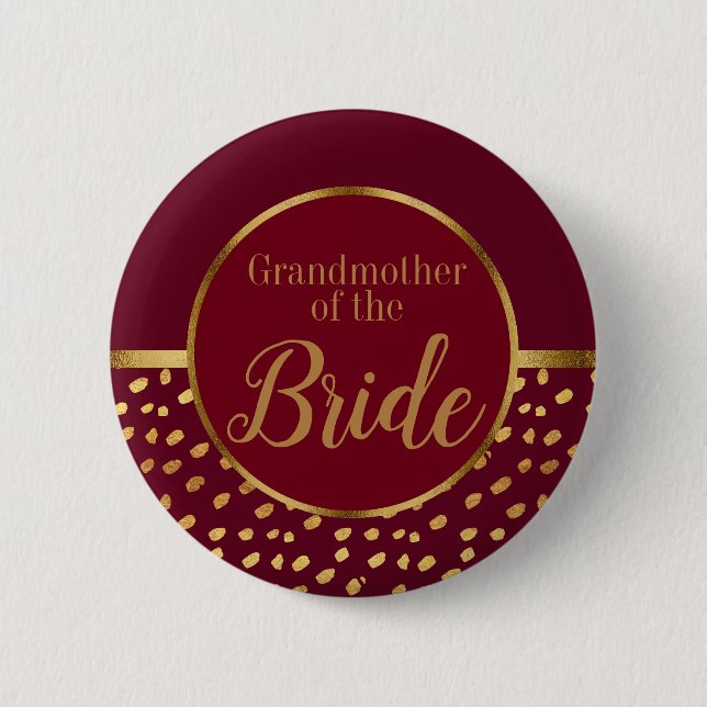 Burgundy and Gold Grandmother of the Bride Wedding 6 Cm Round Badge (Front)