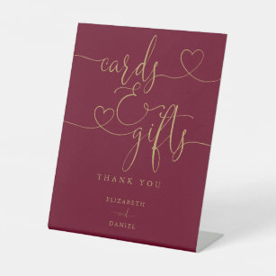Burgundy And Gold Heart Script Cards And Gifts Pedestal Sign