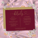Burgundy And Gold Heart Script Details Information Invitation<br><div class="desc">An elegant burgundy and gold heart script wedding details information enclosure card personalised with your special details set in stylish typography. Designed by Thisisnotme©</div>