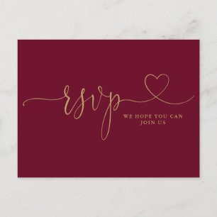 Burgundy And Gold Heart Script Song Request RSVP  Invitation Postcard