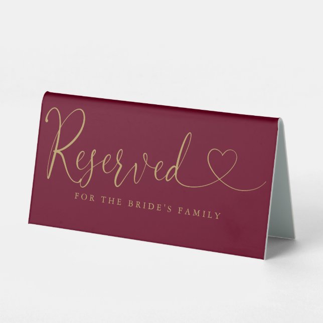 Burgundy And Gold Heart Script Wedding Reserved (Front)