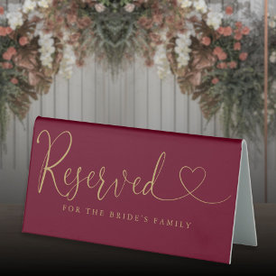 Burgundy And Gold Heart Script Wedding Reserved