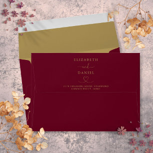 Burgundy And Gold Heart Wedding Envelope