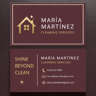 Burgundy and Gold House Cleaning Services Business Card