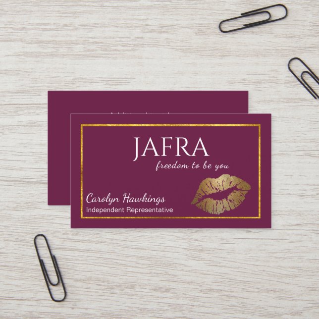 Burgundy and Gold Independant Rep Jafra Business Card (Front/Back In Situ)