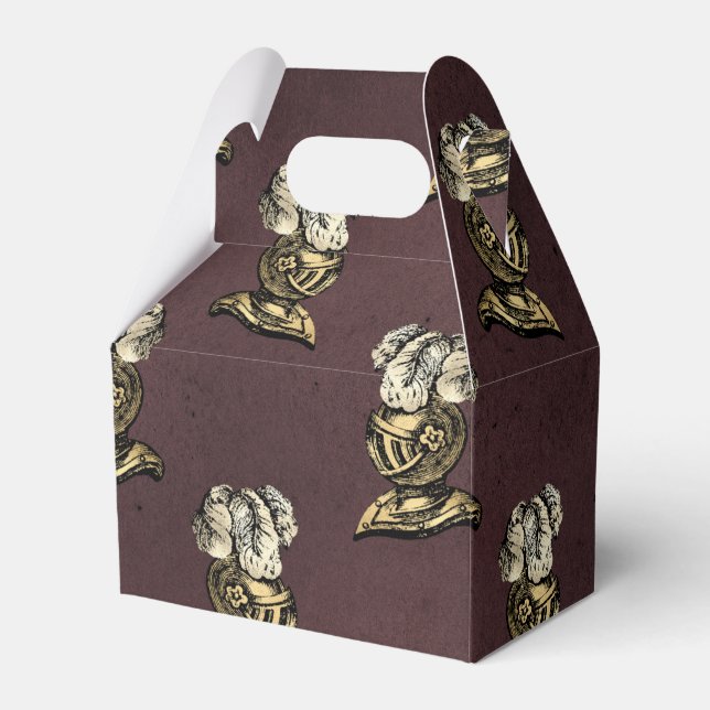 Burgundy and Gold Knight Pattern Favour Box (Front Side)
