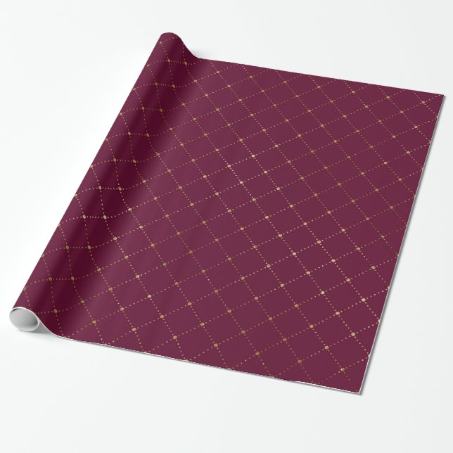 Burgundy and Gold Lattice Pattern Wrapping Paper (Unrolled)