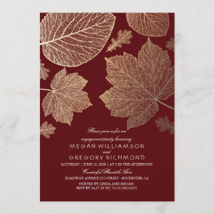 Burgundy and Gold Leaves Fall Engagement Party Invitation