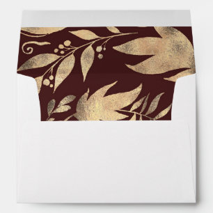 Burgundy and Gold Leaves Fall Wedding Envelope