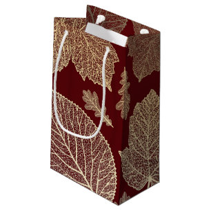 Burgundy and Gold Leaves Fall Wedding Small Gift Bag