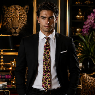 Burgundy and Gold Leopard Print Tie