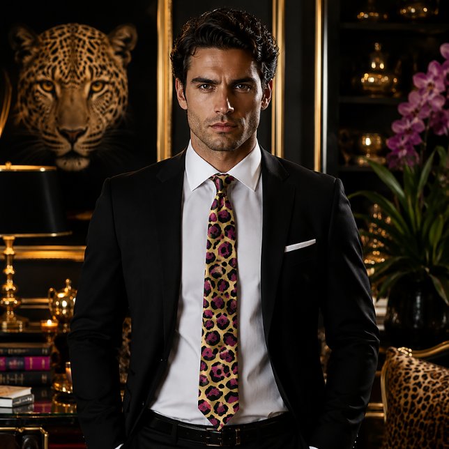 Burgundy and Gold Leopard Print Tie (Creator Uploaded)