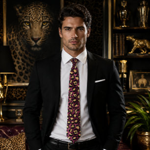 Burgundy and Gold Leopard Print Tie