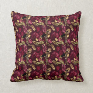 Burgundy and Gold Leopard Series Design 12 Cushion