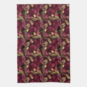 Burgundy and Gold Leopard Series Design 12 Tea Towel