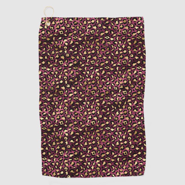Burgundy and Gold Leopard Series Design 1 Golf Towel (Front)