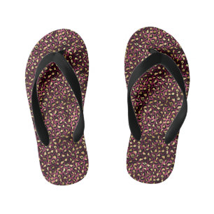 Burgundy and Gold Leopard Series Design 1 Kid's Flip Flops