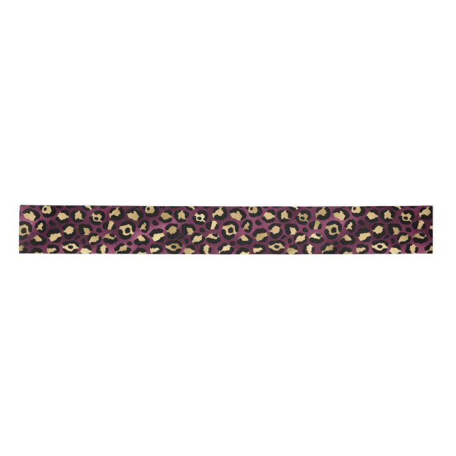 Burgundy and Gold Leopard Series Design 1 Satin Ribbon (Front)