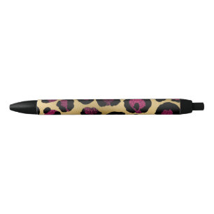 Burgundy and Gold Leopard Series Design 2 Black Ink Pen