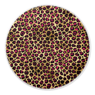 Burgundy and Gold Leopard Series Design 2 Ceramic Knob