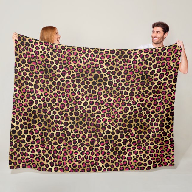 Burgundy and Gold Leopard Series Design 2 Fleece Blanket (In Situ)